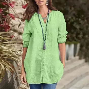 Женская весенняя рубашка с v-образным вырезом и длинным рукавом, однобортная рубашка, топы, свободная посадка, повседневная рубашка с пуговицами и планкой средней длины XL хаки