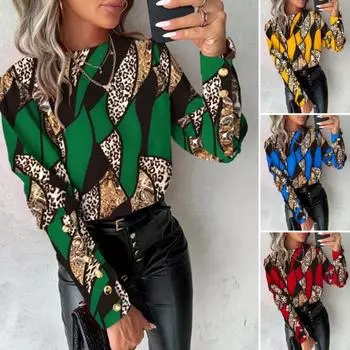 Женская весенняя рубашка соответствующего цвета с принтом и круглым вырезом с длинным рукавом и пуговицами, мягкая дышащая элегантная блузка для поездок на работу 2XL жёлтый