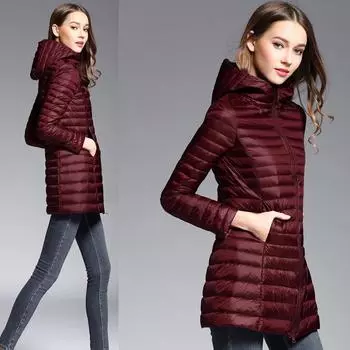 Женская весенняя стеганая длинная куртка с капюшоном, женское пальто на белом утином пуху, ультралегкое тонкое однотонное пальто, портативные парки S