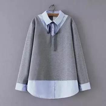 Женская весенняя свободная полосатая трикотажная толстовка с длинным рукавом для поездок на работу 4XL чёрный