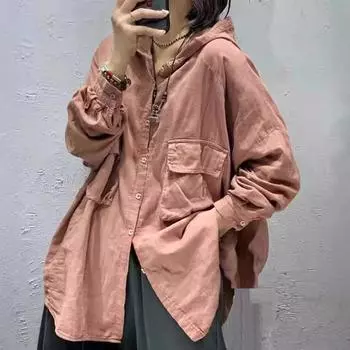 Женская весенняя свободная рубашка с капюшоном и большим карманом, осенняя повседневная рубашка средней длины с закрытым мясом 5XL чёрный