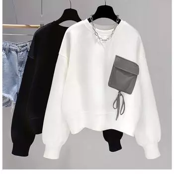Женская весенняя толстовка с круглым вырезом, карманом, завязкой, длинными рукавами, свободная и облегающая, с панельным верхом S белый