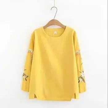 Женская весенняя вышивка с длинным рукавом блузка базовое пальто футболка ретро белое пальто рубашка XXXXL белый