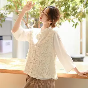 Женская весенняя жилетка с ретро-вышивкой, нежная литературная блузка без рукавов 2XL белый