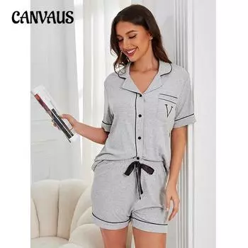 Женская весна и лето новая домашняя одежда модал хлопок большие ярды пижамы женские свободные трендовые шорты с короткими рукавами костюм с обратным воротником M светло-серый