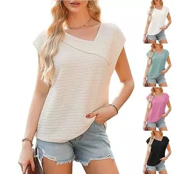 Женская весна и лето, новая модная повседневная рубашка с косым воротником и коротким рукавом, свободная повседневная рубашка с оборками XXL абрикосовый