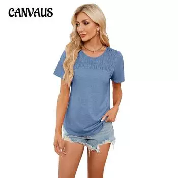 Женская весна и лето, новая однотонная цветовая гамма, свободная футболка с круглым вырезом и короткими рукавами, плиссированные топы S белый