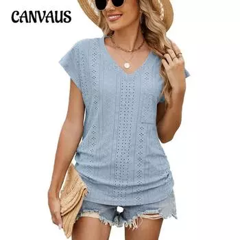 Женская весна и лето, новая однотонная футболка с V-образным вырезом, карманом и короткими рукавами, топы для женщин в наличии S чёрный