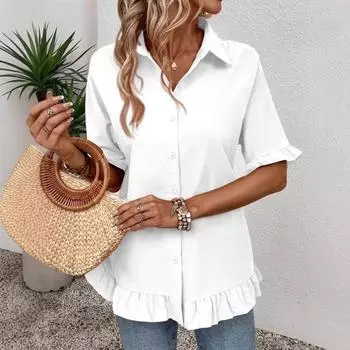 Женская весна и лето, новая однотонная свободная рубашка с оборками и подолом S оранжевый