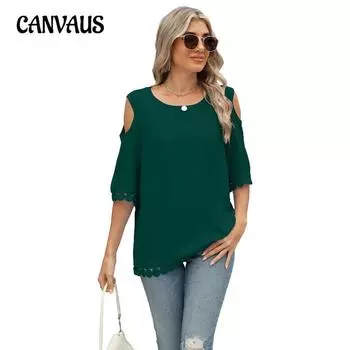 Женская весна и лето новая шифоновая кружевная рубашка с круглым вырезом свободные топы без бретелек со средним рукавом S светло-синий