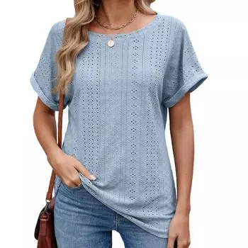 Женская весна и лето, новые однотонные свободные повседневные футболки с круглым вырезом и коротким рукавом S чёрный