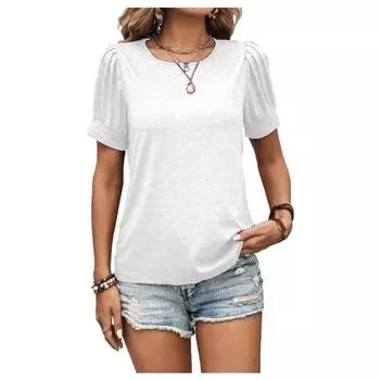 Женская весна и лето новые свободные футболки с круглым вырезом и короткими рукавами, украшенные пуговицами S королевский синий