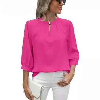 Женская весна и лето, новые свободные шифоновые рубашки с V-образным вырезом и рукавом семь минут S белый