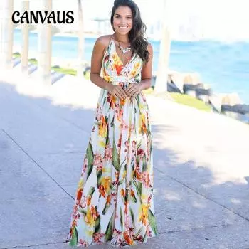 Женская весна и лето Новые женские модели из Европы и США Трансграничные модели Amazon Burst Модные подтяжки Пляжные платья с принтом S белый