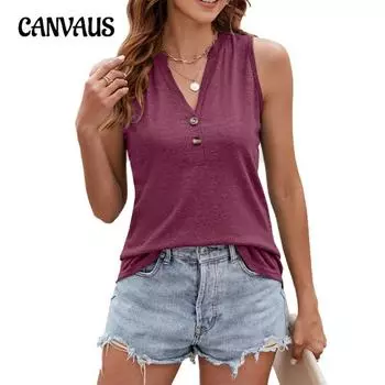 Женская весна и лето новый однотонный свободный жилет без рукавов с V-образным вырезом на пуговицах футболка топы S тёмно-синий