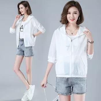 Женская весна и лето увеличенного размера с короткими молниями, однотонная повседневная спортивная солнцезащитная одежда с капюшоном 3XL