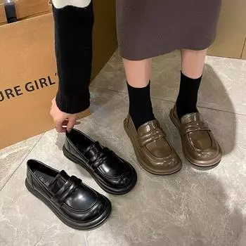 Женская весна и осень 2024 года, новые модные маленькие кожаные туфли Xiaoxiangfeng с одной педалью, повседневные туфли в стиле ретро, одинарные туфли Tide 35 чёрный