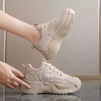 Женская весна и осень 2024 года. Новые женские кроссовки. Универсальные белые кроссовки на толстой подошве. Модная повседневная спортивная обувь для тенниса. 35(1) хаки