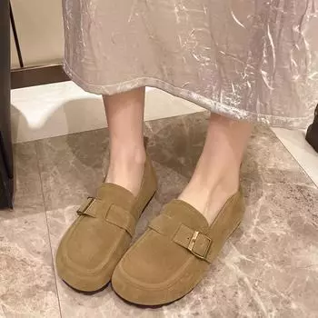 Женская весна и осень 2024 года. Новые бархатные туфли на плоской подошве. Женские туфли Doudou с мягкой подошвой и рукавами на одной педали. Женские туфли 35