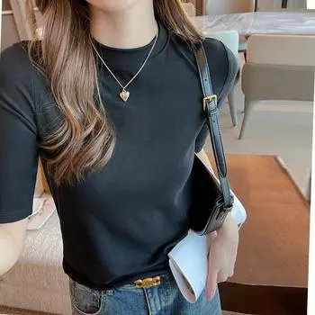 Женская весна и осень, маленький стоячий воротник, рукав пять точек, положительный плечевой шов, низ, верх S чёрный