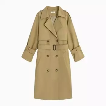 Женская весна и осень, новая длинная ветровка цвета хаки в стиле Хепберн, свободная двубортная куртка большого размера для женщин S