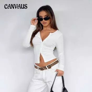 Женская весна и осень новая мода дикая сексуальная горячая девушка тонкий кардиган на пуговицах V-образный вырез с длинными рукавами топы XS белый