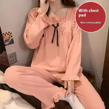 Женская весна и осень, новая трикотажная хлопковая пижама, домашняя одежда, костюм для девочек-студенток, милая принцесса, ветреная свободная пижама, домашняя одежда M розовый