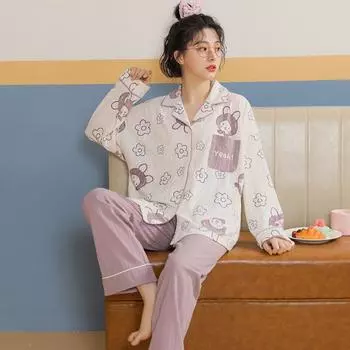 Женская весна и осень, новый кардиган с длинными рукавами, пижама, повседневная хлопковая одежда больших размеров для девочек, домашняя одежда с героями мультфильмов M