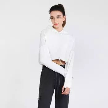 Женская весна и осень свободная спортивная одежда с капюшоном и длинным рукавом для йоги S белый