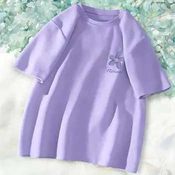 Женская весна-лето Большие размеры Свободный круглый вырез Повседневный короткий рукав с принтом 3XL