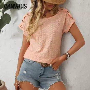 Женская весна-лето, новая однотонная футболка с круглым вырезом, короткими рукавами и пуговицами, топы с вырезами S белый