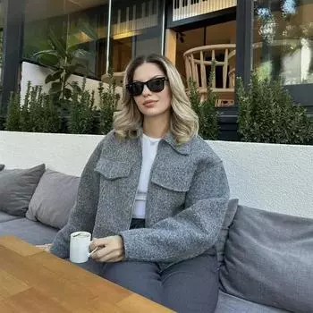 Женская весна-лето однотонная повседневная куртка модная свободная отложной воротник винтажная серая демисезонная куртка для женщин S