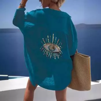 Женская весна-лето рубашка пальто с лацканами однобортный с длинным рукавом прикрыть блестки глаза 2XL абрикосовый