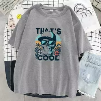 Женская весна-лето с 3D-принтом черепа серого цвета с круглым вырезом из хлопка с короткими рукавами футболки женские S серый