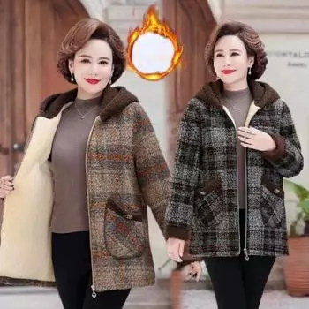 Женская весна осень и зима тонкий стеганый кардиган большого размера средней длины клетчатая куртка повседневная верхняя одежда с капюшоном 5XL