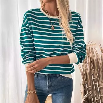 Женская весна-осень с длинным рукавом и круглым вырезом, пуловер, футболка, блузка, топ S зелёный