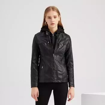 Женская весна-осень с капюшоном из двух частей, съемная кожаная куртка большого размера из искусственной кожи, S-4XL