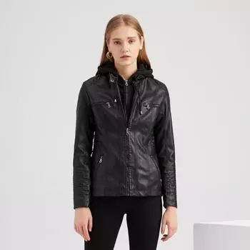 Женская весна-осень с капюшоном из двух частей, съемная кожаная куртка большого размера из искусственной кожи, S-4XL S
