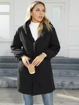 Женская ветровка большого размера с капюшоном и бархатом, куртка средней длины, зимняя новая стильная женская куртка S чёрный
