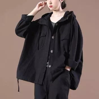 Женская ветровка большой длины, нерегулярные свободные куртки с капюшоном больших размеров, открытые пальто M чёрный