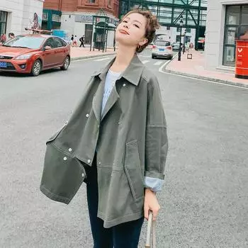 Женская ветровка для невысоких людей на весну и осень, новая популярная свободная короткая рабочая куртка в корейском стиле в стиле Харадзюку S
