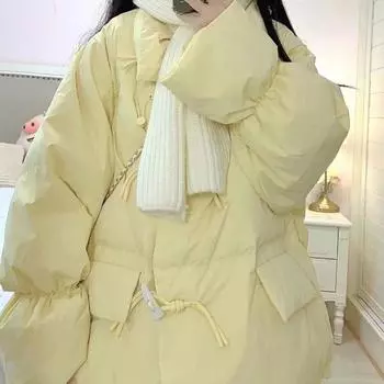 Женская ветровка, хлопковое пальто, женское новое зимнее пальто в корейском стиле, молочное, свободное, короткое, хлопковое пальто, студенческая хлопковая куртка с роговыми пуговицами, модная XL жёлтый