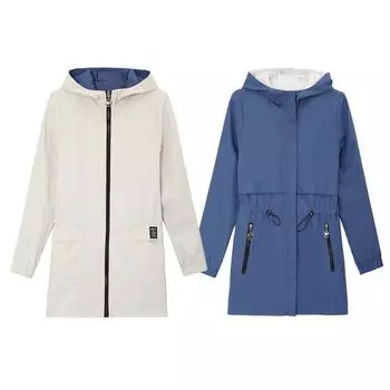 Женская ветровка куртка с капюшоном и поясом Jcket Двойная боковая молния Overcoat M