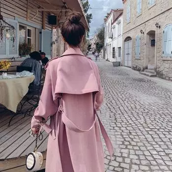 Женская ветровка, осеннее и зимнее однотонное пальто средней длины, свободный пояс с лацканами, модное темпераментное тонкое пальто