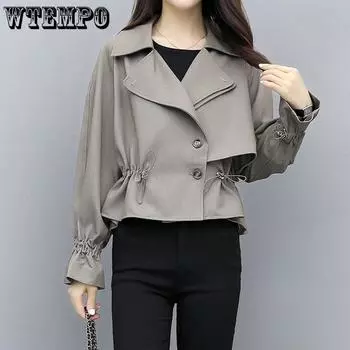 Женская ветровка, пальто с отложным воротником, верхняя одежда, пальто, однотонный Тренч, тонкие топы, пальто XXL