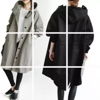 Женская ветровка Пальто Женское пальто с капюшоном средней длины S чёрный