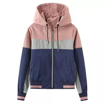 Женская ветровка с капюшоном, тонкая легкая непромокаемая куртка, разноцветная ветровка на молнии с длинными рукавами, весенне-осенняя повседневная верхняя одежда S синий