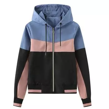 Женская ветровка с капюшоном, тонкая легкая непромокаемая куртка, разноцветная ветровка на молнии с длинными рукавами, весенне-осенняя повседневная верхняя одежда S синий
