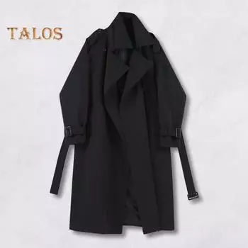 Женская ветровка с отложным воротником, свободное однотонное пальто с длинными рукавами, декорированное поясом, пальто средней длины с карманами, ветрозащитная женская куртка S хаки