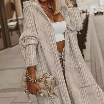 Женская ветровка средней длины с капюшоном из перекрученной фактуры для осени и зимы - европейский и американский стиль Medium